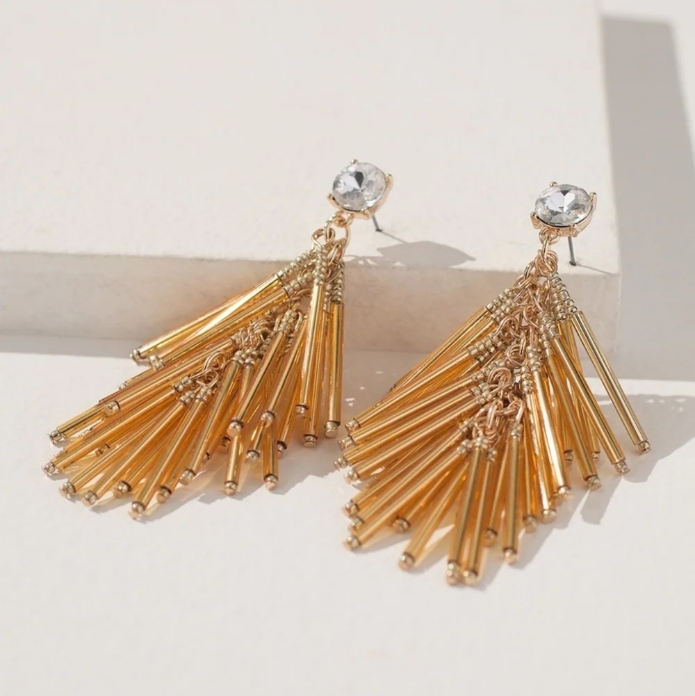 WHBM NWT GOLD TONE BEADED CHANDELIER EARRINGS